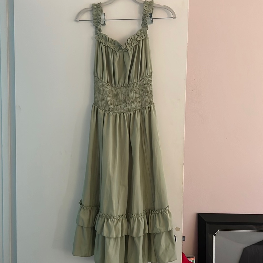 Sea foam green calf-length dress